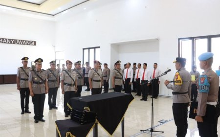 Kapolresta Banyuwangi Pimpin Serah Terima Jabatan Kabag, Kasat dan Kapolsek Jajaran