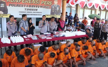 Polresta Banyuwangi Bekuk 43 Tersangka, Sita 150 Gram Sabu dan 159 ribu Okerbaya