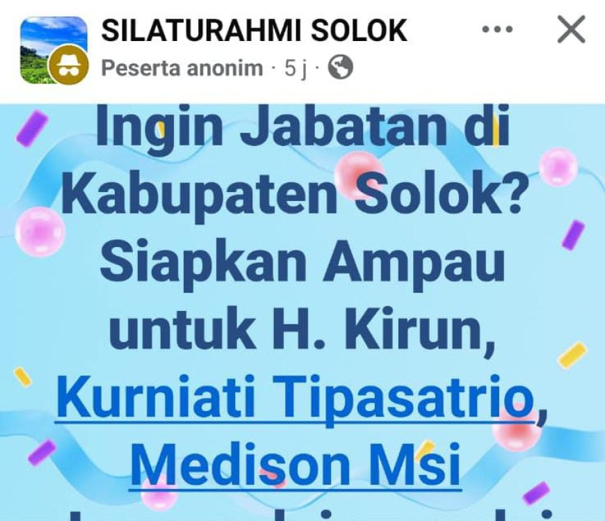 Viral Dugaan Jual Beli Jabatan di Solok, Publik Desak Bupati Angkat Bicara