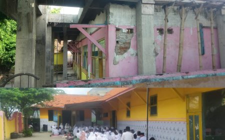 Bangunan SDN Tanjungjati 1 Bangkalan Mangkrak, Siswa Terpaksa Belajar di Teras Sekolah