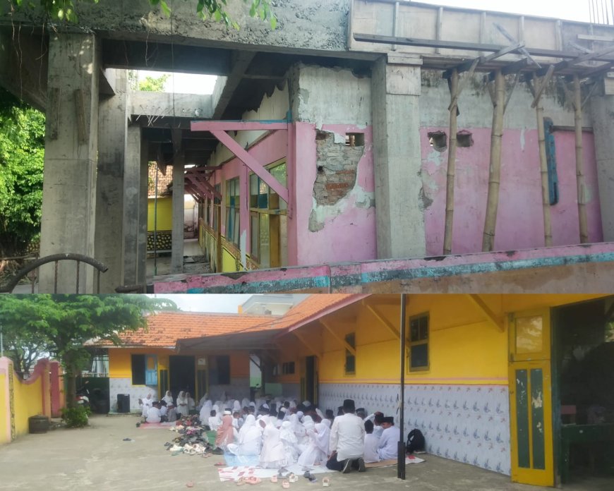 Bangunan SDN Tanjungjati 1 Bangkalan Mangkrak, Siswa Terpaksa Belajar di Teras Sekolah